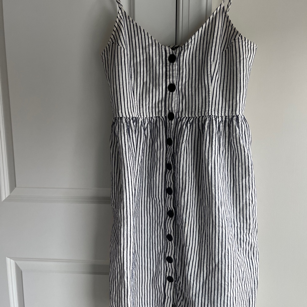 ATM Navy Striped Linen Dress